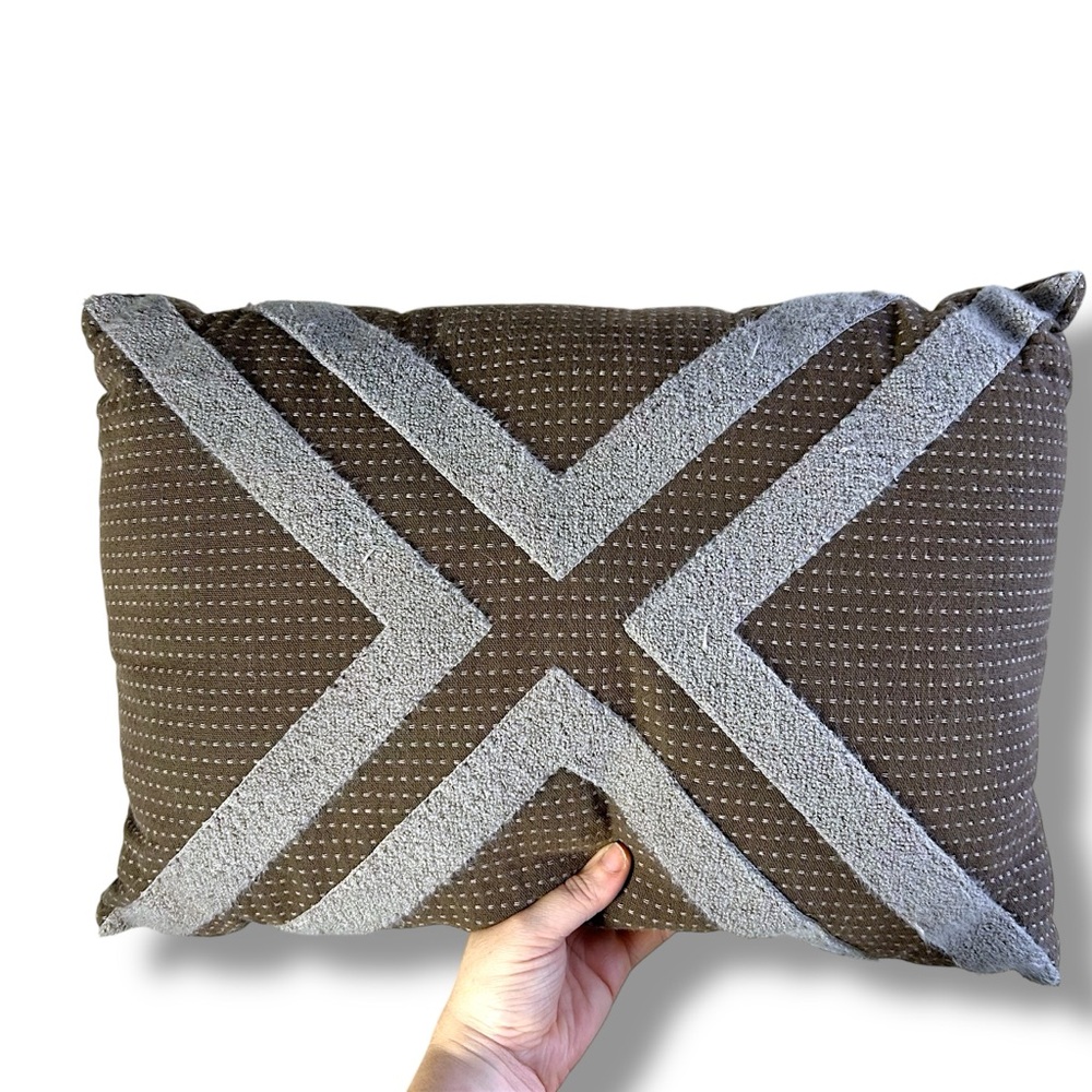 Frye Gray Tufted Two Tone X Design Decorative Pillow 19”x 12”